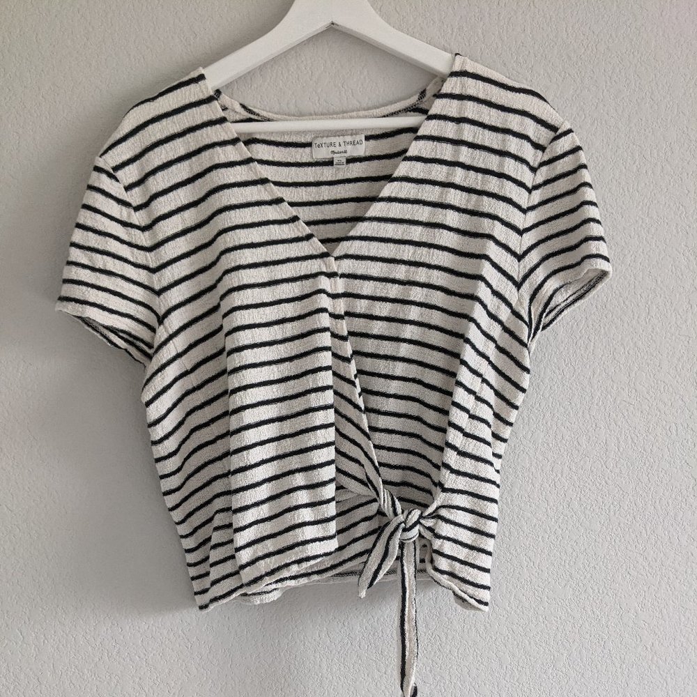 Madwell Texture & Thread Tie Front Top XL black white stripe